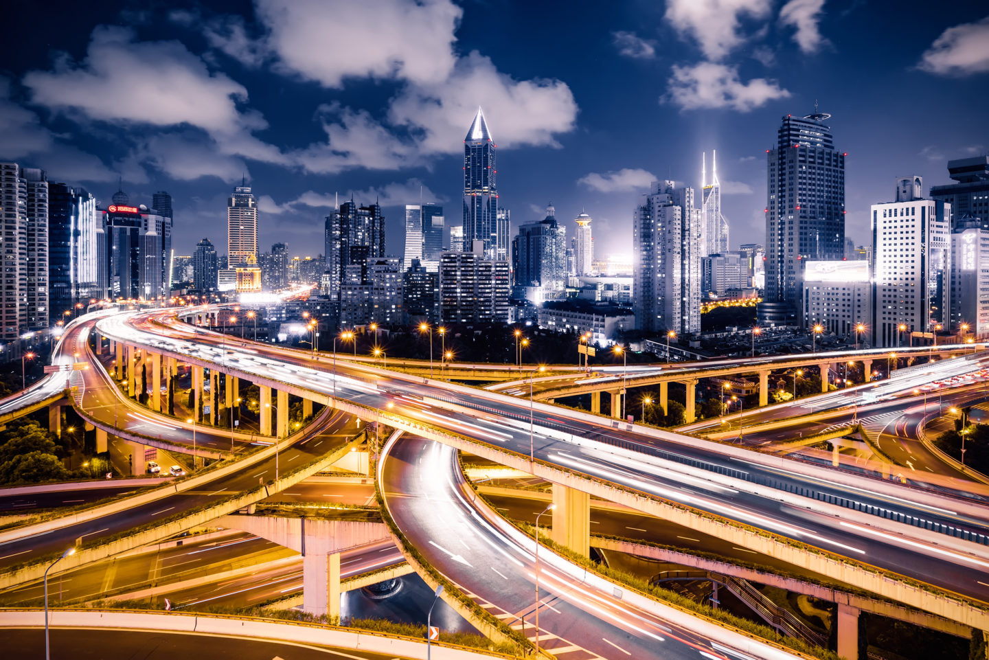 Highway junction at night