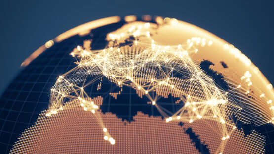 A globe with glowing interconnected lines to show how the EU directive affects the world