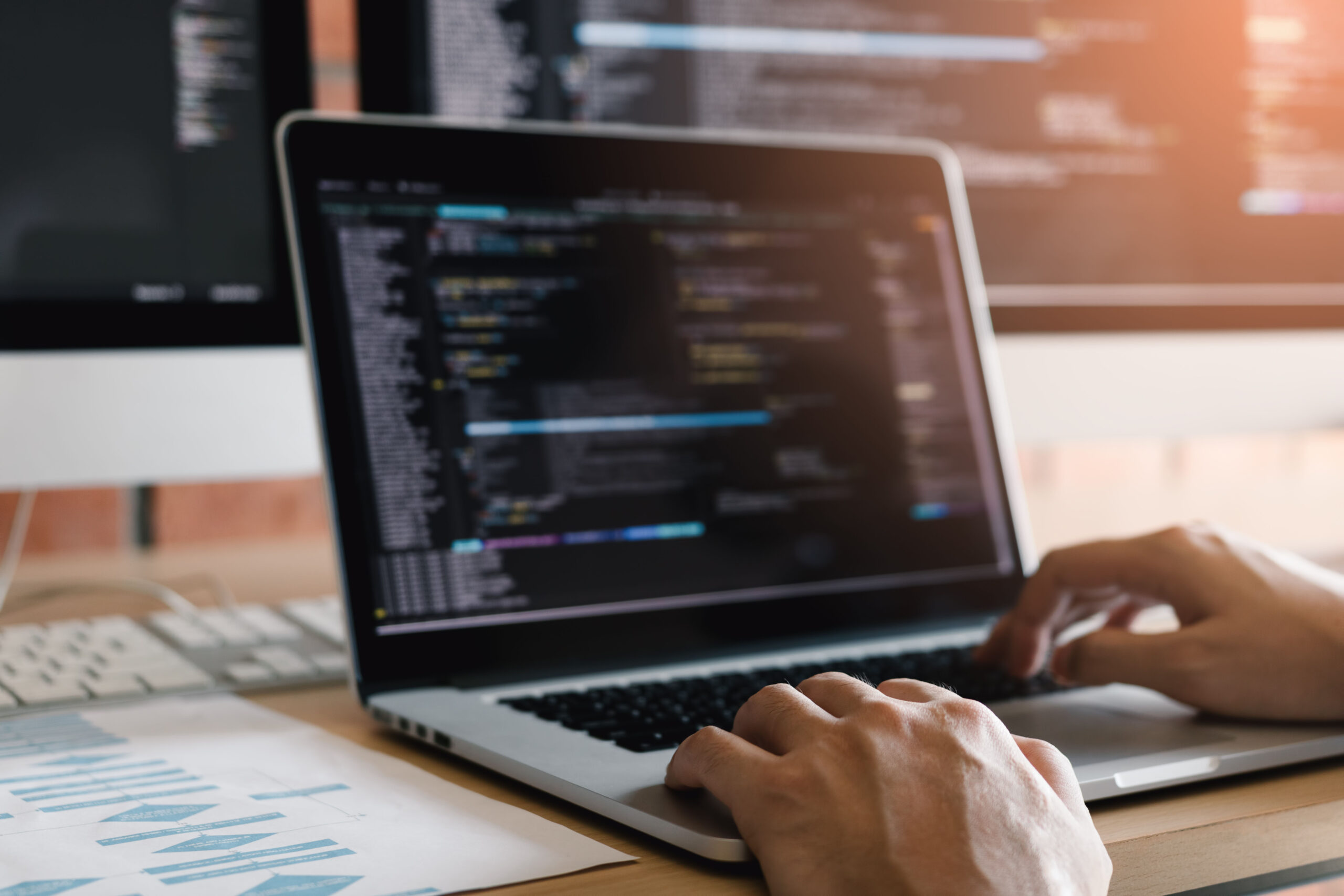 Close up of hands website developer