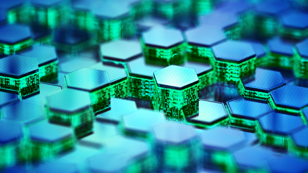 image of stacked hexagon microchips