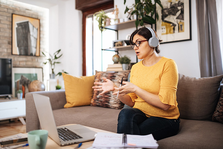 woman working from home having video call