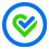 An bold blue and green icon showing a tick box in a heart.